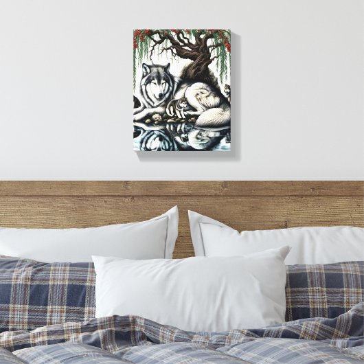 Serene Wolf Familie Oase in Idyllische Natuur 8x10 Canvas Afdruk (Insitu (Slaapkamer))