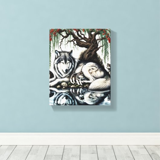 Serene Wolf Familie Oase in Idyllische Natuur 8x10 Canvas Afdruk (Insitu (Houten vloer))