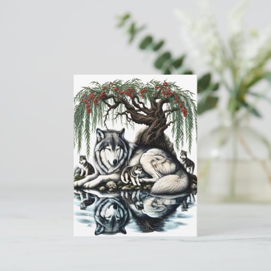 Serene Wolf Familie Oase in Idyllische Natuur Briefkaart (Staand voorkant)