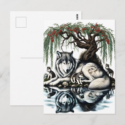 Serene Wolf Familie Oase in Idyllische Natuur Briefkaart (Voorkant / Achterkant)