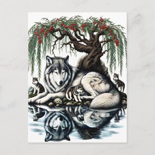 Serene Wolf Familie Oase in Idyllische Natuur Briefkaart (Voorkant)