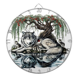 Serene Wolf Familie Oase in Idyllische Natuur Dartbord