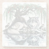 Serene Wolf Familie Oase in Idyllische Natuur Glazen Onderzetter (Achterkant)