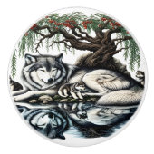 Serene Wolf Familie Oase in Idyllische Natuur Keramische Knop (Voorkant)