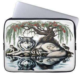 Serene Wolf Familie Oase in Idyllische Natuur Laptop Sleeve