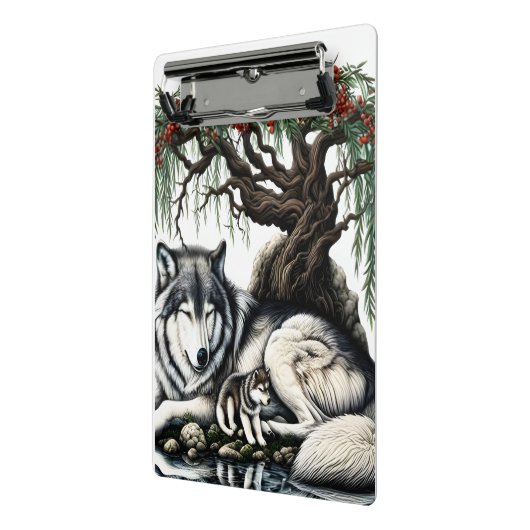 Serene Wolf Familie Oase in Idyllische Natuur Mini Klembord (Angled2)