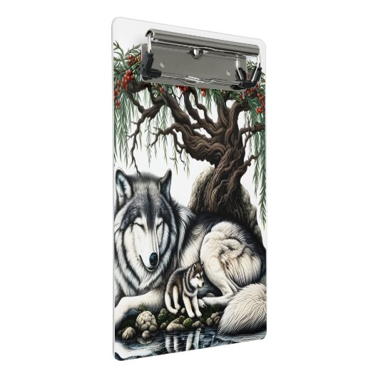 Serene Wolf Familie Oase in Idyllische Natuur Mini Klembord (Schuin)
