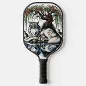 Serene Wolf Familie Oase in Idyllische Natuur Pickleball Paddle (Voorkant)