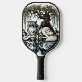 Serene Wolf Familie Oase in Idyllische Natuur Pickleball Paddle (Achterkant)