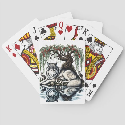 Serene Wolf Familie Oase in Idyllische Natuur Pokerkaarten (Achterkant)