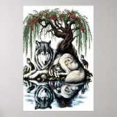 Serene Wolf Familie Oase in Idyllische Natuur Poster (Voorkant)