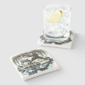 Serene Wolf Familie Oase in Idyllische Natuur Stenen Onderzetter (Zijkant)