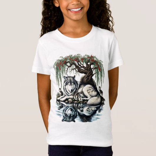 Serene Wolf Familie Oase in Idyllische Natuur T-shirt (Voorkant)