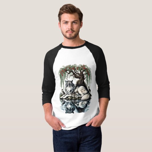 Serene Wolf Familie Oase in Idyllische Natuur T-shirt (Voorkant volledig)