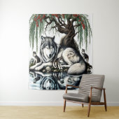 Serene Wolf Familie Oase in Idyllische Natuur Wandkleed (In situ)