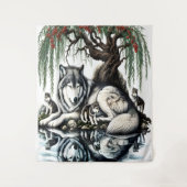 Serene Wolf Familie Oase in Idyllische Natuur Wandkleed (Voorkant)