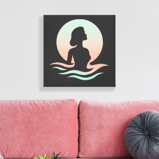 Serene Woman Silhouette in Pastel Waves Canvas Afdruk (Insitu (Woonkamer))