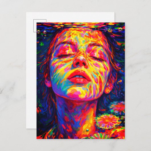 Serene Woman Underwater Rainbow Colors Impasto Briefkaart (Voorkant / Achterkant)