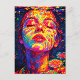 Serene Woman Underwater Rainbow Colors Impasto Briefkaart