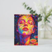 Serene Woman Underwater Rainbow Colors Impasto Briefkaart (Staand voorkant)