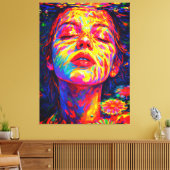 Serene Woman Underwater Rainbow Colors Impasto Canvas Afdruk (Insitu (Woonkamer))