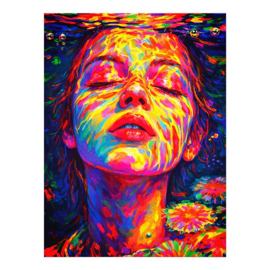 Serene Woman Underwater Rainbow Colors Impasto Foto Afdruk (Voorkant)