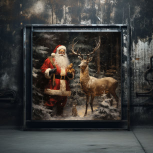 Serene Woodland Black Santa & Herten Poster