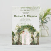Serene Woodland Greenery Arch Islamic Wedding Kaart (Staand voorkant)