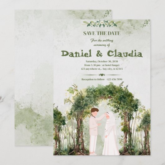 Serene Woodland Greenery Arch Islamic Wedding Kaart (Voorkant / Achterkant)