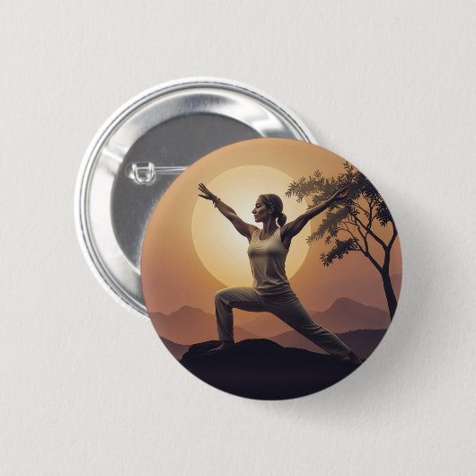 Serene Yoga Pose Outline Button Design (Voorkant /achterkant)