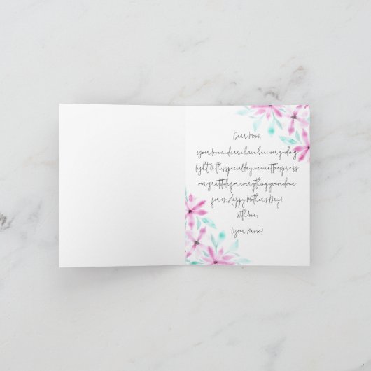 Serene Zachte Roze Waterverf Bloemen Moederdag Kaart (Binnen)