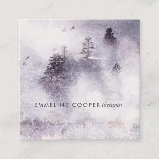 Serene Zachte Waterverf Bomen Blauw Visitekaartje (Voorkant)