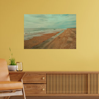 Serene Zandstrand Oceaan Getij Minimalistische Lan Poster