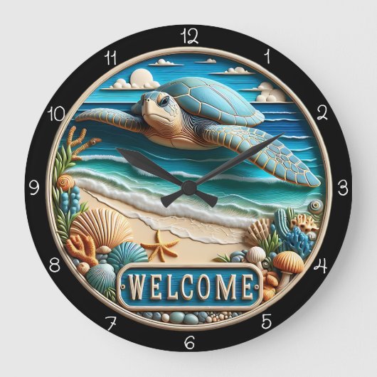 Serene Zee Turtle Beach Welkom Tijdstuk Grote Klok (Voorkant)