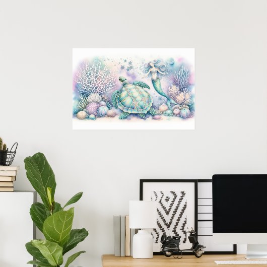Serene Zee Turtle en Zeemeermin Print (Thuiskantoor)