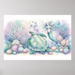 Serene Zee Turtle en Zeemeermin Print