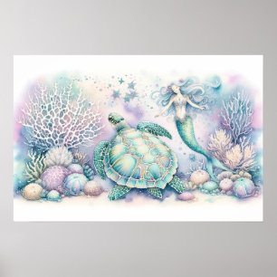 Serene Zee Turtle en Zeemeermin Print
