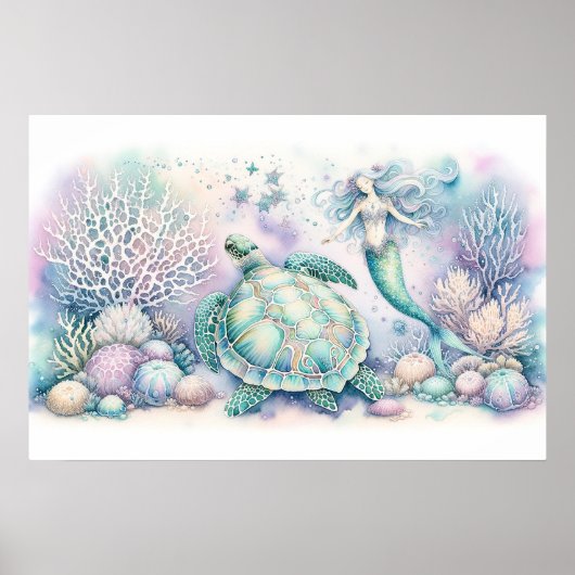 Serene Zee Turtle en Zeemeermin Print (Voorkant)