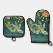 Serene Zeeen schildpad: onderwater oase Ovenwant & Pannenlap Set (Voorkant)