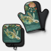 Serene Zeeen schildpad: onderwater oase Ovenwant & Pannenlap Set (Voorkant / Achterkant)