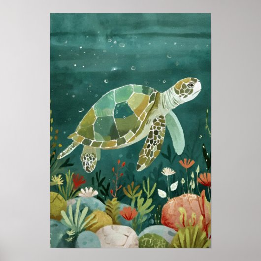Serene Zeeen schildpad: onderwater oase Poster (Voorkant)