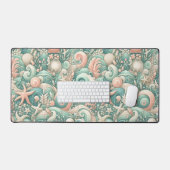 Serene zeekust wervelt: Pastel Ocean fluistert Bureaumat (Keyboard & Muis)