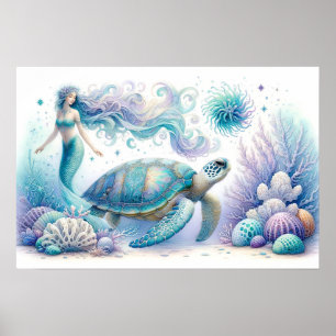 Serene zeemeermin en Zee Turtle Print