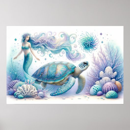 Serene zeemeermin en Zee Turtle Print (Voorkant)