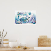 Serene zeemeermin en Zee Turtle Print (Keuken)