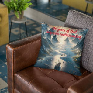 Serene Zeil: boot, water, bergen Kussen