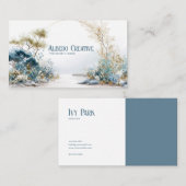 Serene Zen Garden Blauw en Goud Botanisch Visitekaartje (Voorkant / Achterkant)