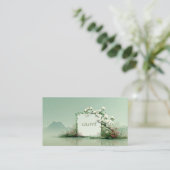Serene Zen Garden White Rose Floral Frame Mountain Visitekaartje (Staand voorkant)