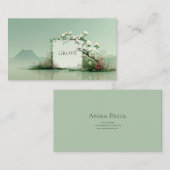 Serene Zen Garden White Rose Floral Frame Mountain Visitekaartje (Voorkant / Achterkant)