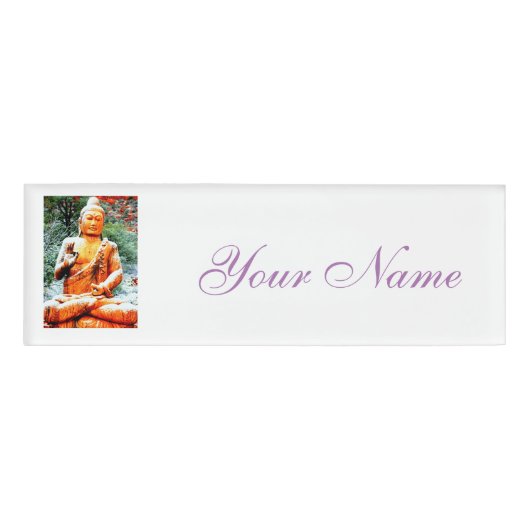 serene zittende buddha naambadge (Voorkant)